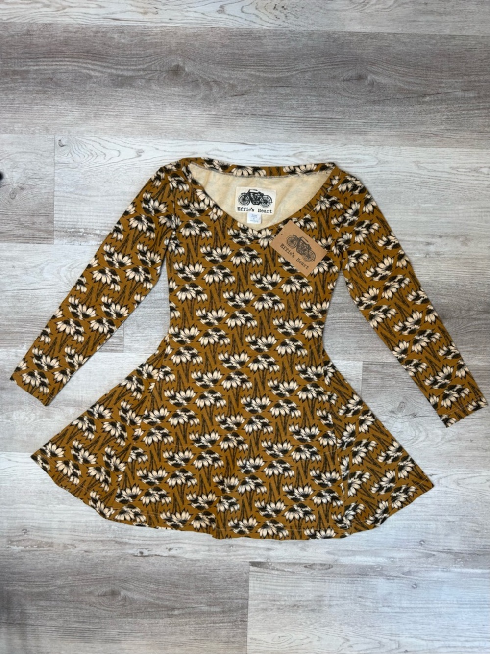Effie's Heart The Relax Tunic Susan Mustard Floral Long-Sleeve Dress Size S NWT